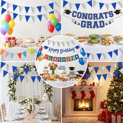 3P Blue Silver Party Decorations – Metallic Fabric Triangle Pennant Banner Fl…