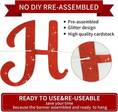 Red Happy Birthday Banner – NO DIY,10Feet,Pre-Strung-Glitter Backdrop Happy B…