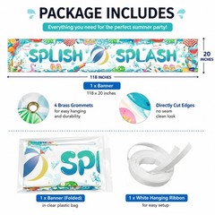 Splish Splash Pool Party Decorations Banner, 118 x 20 Inch Summer Pool Party …