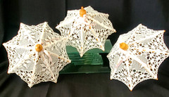 WHITE ASSTD BATTENBURG + OTHER LACE MINI PARASOL PARTY/SHOWER FAVORS – LOT OF 12