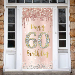 60Th Birthday Door Banner Decorations for Women, Pink Rose Gold Happy 60Th Birth