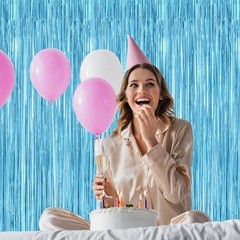 2 Pack Backdrop Curtains, 3.28 Feet x 7.05 Feet Sky Blue Tinsel 2 PCS Sky blue