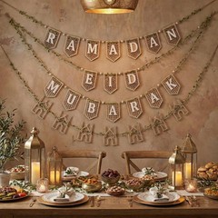 4 Pcs Ramadan Eid Mubarak Wood Bead Garland Eid Mubarak Ramadan Hanging Banne…