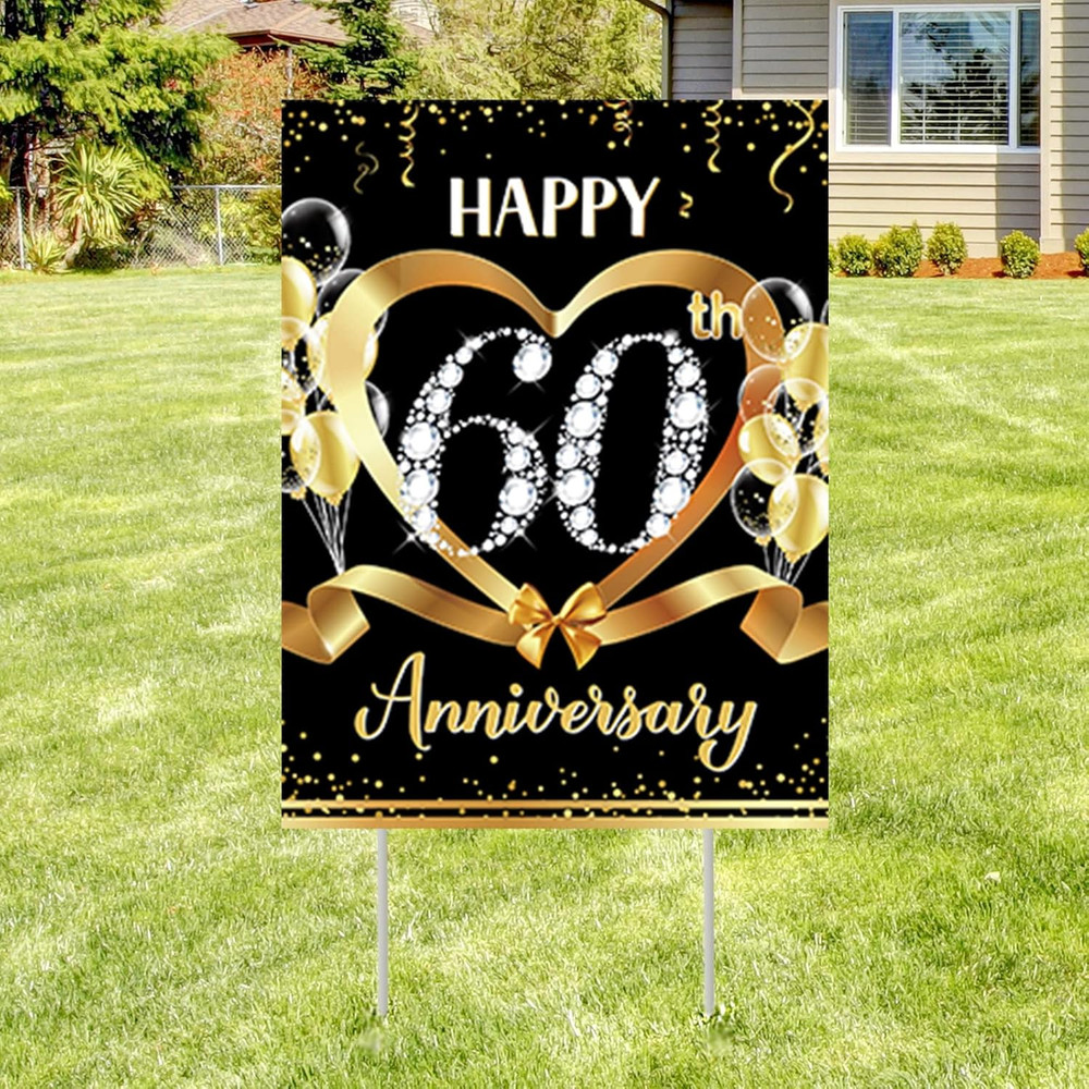 60th Anniversary Yard Sign Decoration Happy 60th Anniversary Wedding Outdoor …