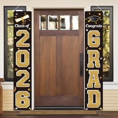 Graduation Decorations 2026 – Gold & Black Congrats Grad Banner, Indoor/Outdoor