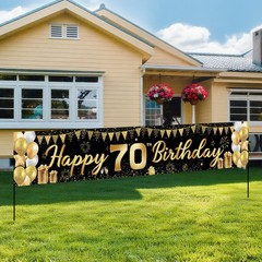 70th Birthday Decorations for Men Women – Happy 118×20 inches, Black Gold