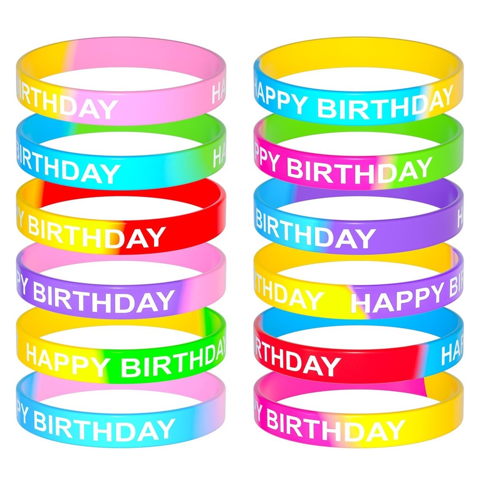 CHRORINE Happy Birthday Rubber Bracelets 12 Styles Silicone Wristbands for Cl…