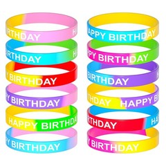 CHRORINE Happy Birthday Rubber Bracelets 12 Styles Silicone Wristbands for Cl…