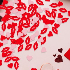 200 PCS Pink Red Heart Lips Circle Love Confetti Valentines Day Table Decor