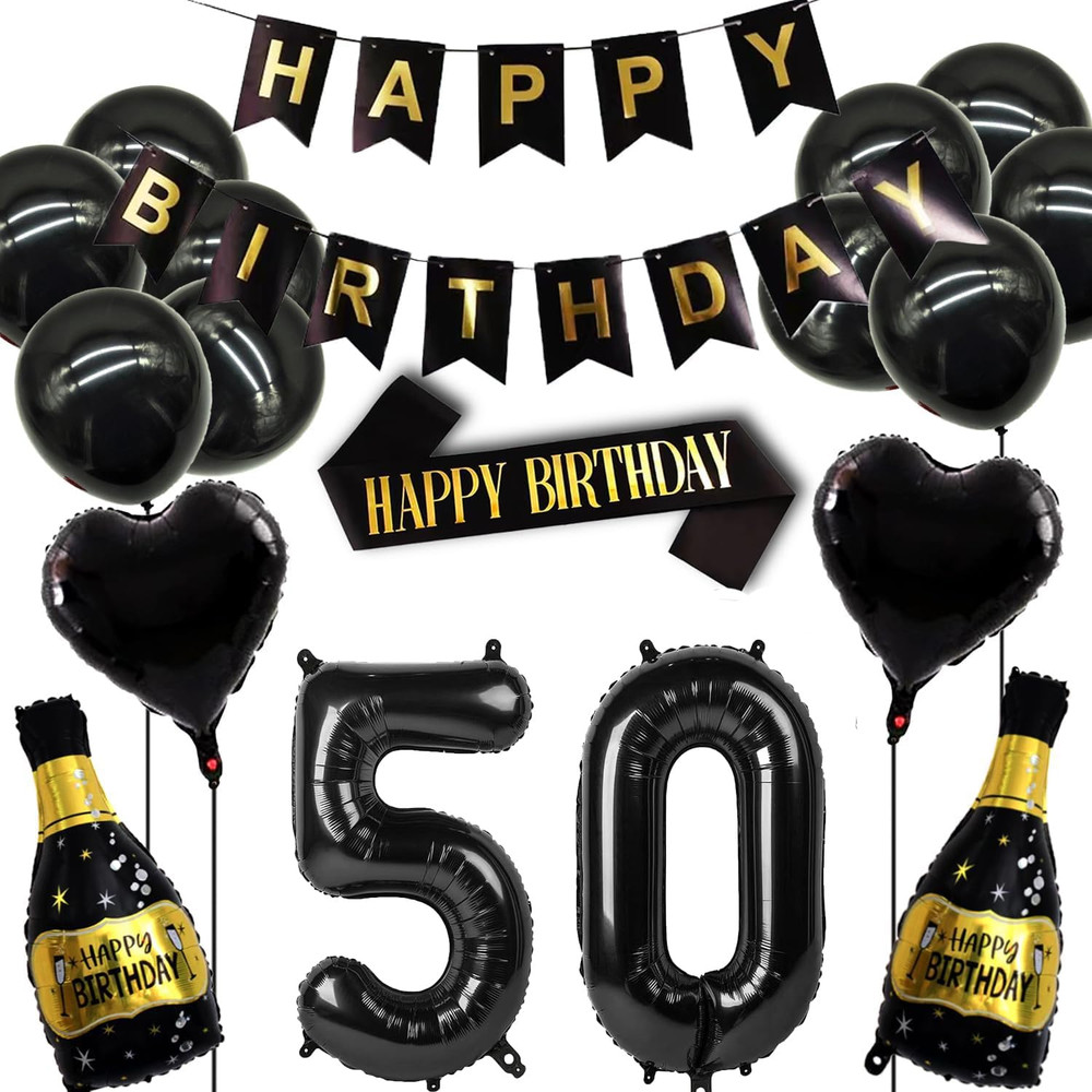 50Th Birthday Decorations Set Women and Men, Black Gold 50 Birthday Decoration B