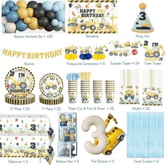 290PCS Construction Themed 3rd Birthday Party Supplies-Serves 25