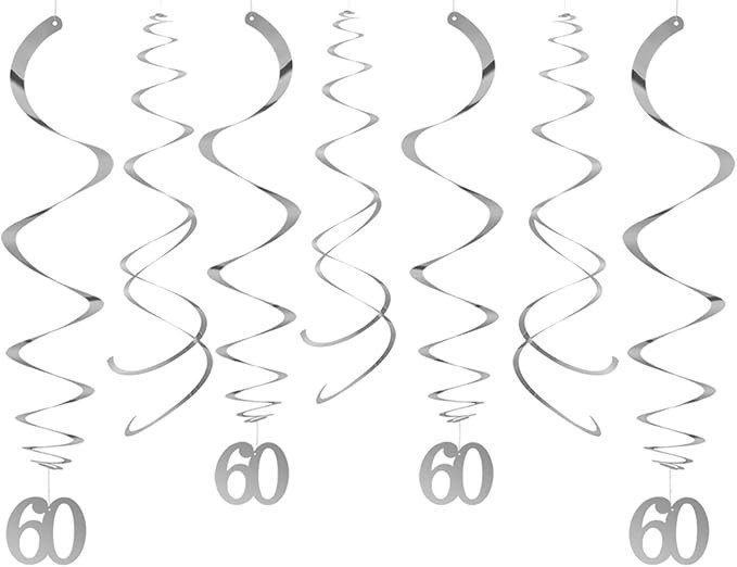 30 Pcs 60th Birthday Anniversary Silver Party Swirl Decorations Ceiling Swirls