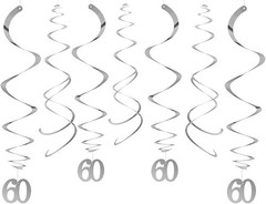 30 Pcs 60th Birthday Anniversary Silver Party Swirl Decorations Ceiling Swirls