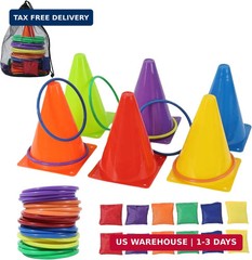 42 pcs 3-in-1 Carnival Games Set Plastic Colorful Cones Ring Toss Combo Set Outd