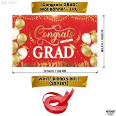 XtraLarge Congrats Grad Banner – 72×44 Inch | Congrats Grad Backdrop for Red and