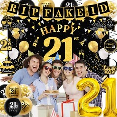 Black And Gold 21st Birthday Decorations For Him Her Balloons Backdrop Swirls