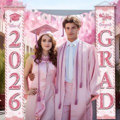Graduation Decorations 2026, Pink Congrats Grad Banner Porch Door Banners Gra…