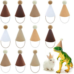 12pcs Mini Party Hats for Stuffed Animals, Brown Mini Hats with Pom Poms for Dol