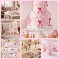 60PCS Bow Birthday Party Decorations, 3 Sizes Bow Wall Decor, Ribbon Bows Pink