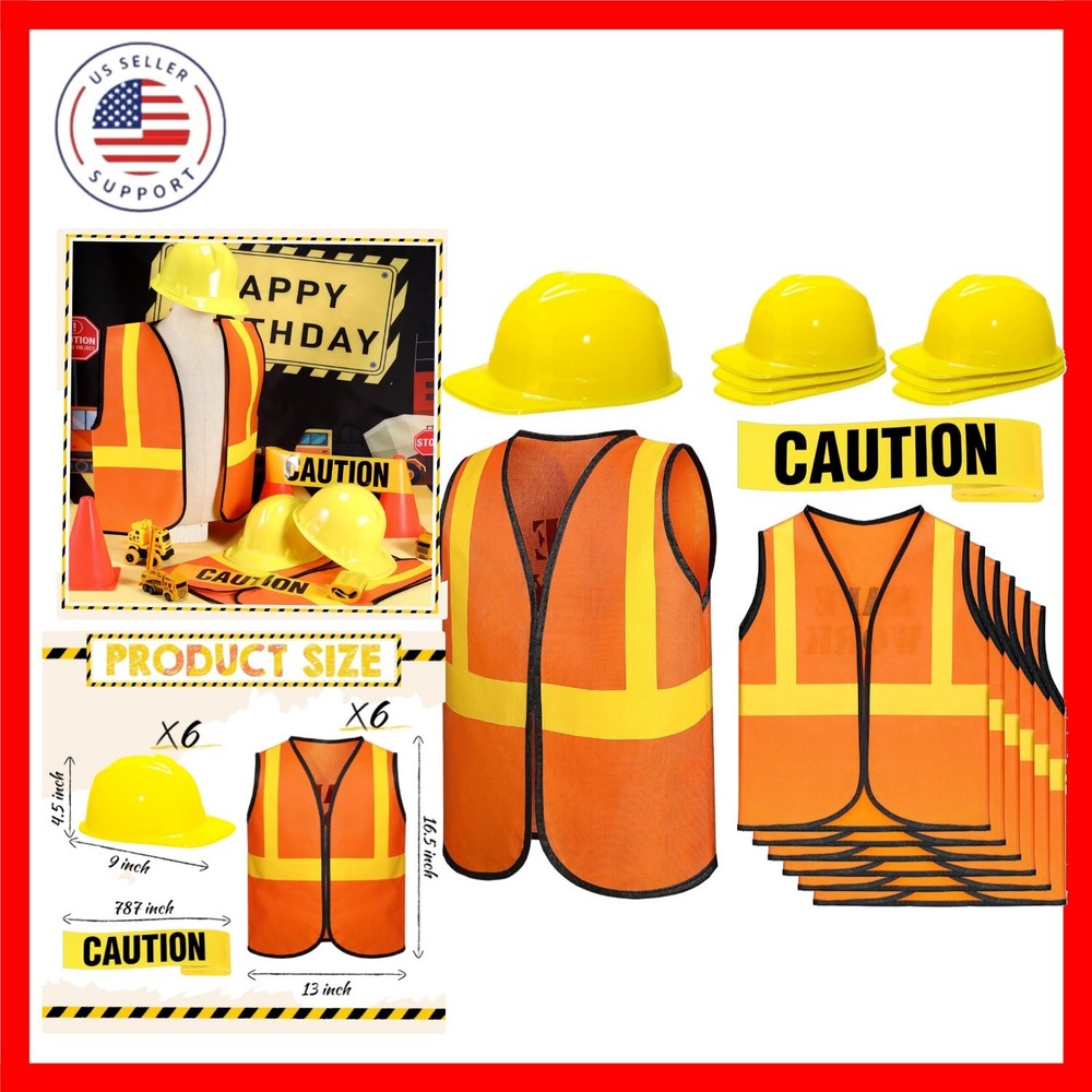 13 Pcs Construction Birthday Party Supplies 6 Kids Construction Vests 6 Kids …