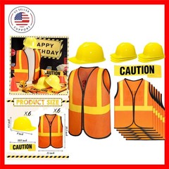 13 Pcs Construction Birthday Party Supplies 6 Kids Construction Vests 6 Kids …