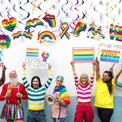 Gay Pride Rainbow Hanging Swirls Ceiling Decorations LGBTQ Party Decor 54 PCS
