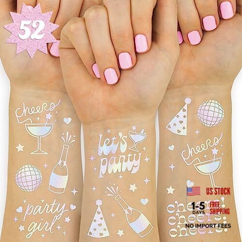 Cheers Party Temporary Tattoos – 52 iridescent styles | Bachelorette Party