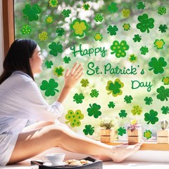 4 Sheet St. Patrick’s Day Window Clings Glitter Green Shamrock Window Decals Dou