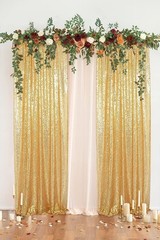 Gold Sequin Backdrop Curtains 2x8ft 2 Panels – High Density 3mm Shimmer Sequin
