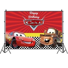 Red Racing Car Backdrop Boys Birthday Party Cartoon Photo Background Banner
