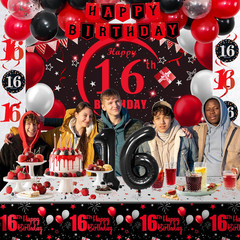 16Th Birthday Decorations for Boys Girls Red Black, Sweet 16 Party Decorations w