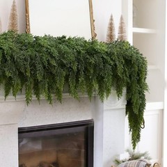2Pcs 6 ft Christmas Cedar Garland-Realistic Cedar Pine Needles with 20 Pinecones