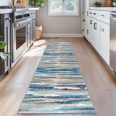 Modern Abstract Bedroom 2′ x 7′ (Runner), Blue Aqua/Beige Taupe Multi