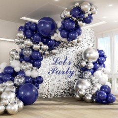 147pcs Navy Blue and Silver Balloon Garland Arch Kit, 18 12 10 5 inch Royal B…