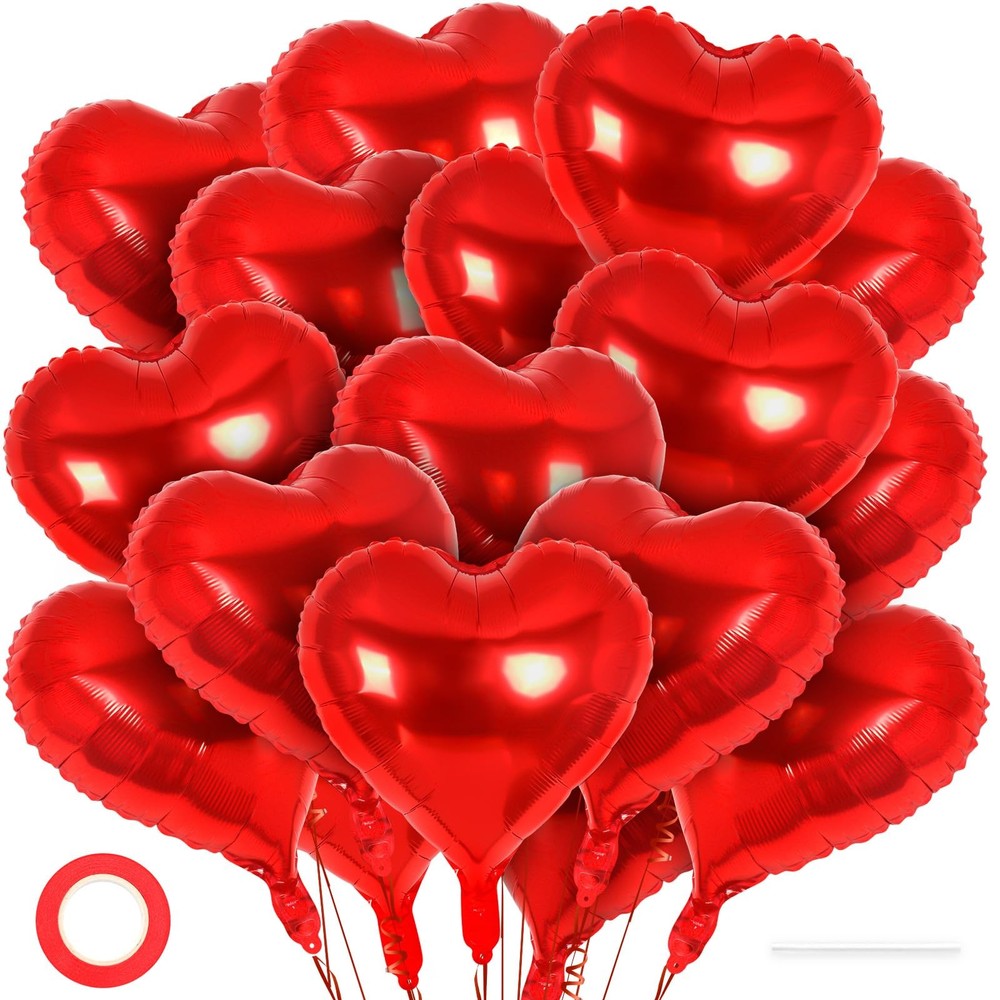 24 Globos De Aluminio Corazones Rojo 18 Inches Para San ValentÃ­n Mi Novia Mujer
