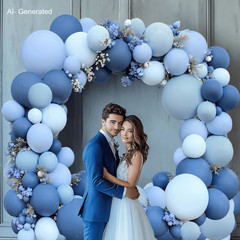 Dusty Blue Balloons Arch Kit, Double Stuffed Dark Blue Balloons Denim Light Past
