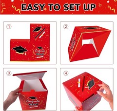2026 Graduation Card Box – Large Red Foldable Party Decorations & Gifts