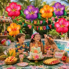 6PCS Hibiscus Flower Balloons- Aloha Balloons, Large Pink Purple Yellow Flowe…