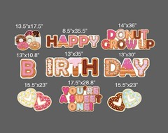 13″ Donut Theme Happy Birthday Yard Sign Letters | 9pc Outdoor Lawn Decorations