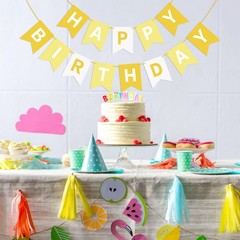 Yellow Happy Banner Sign Happy Bunting Banner Garland for Girl Woman Tea Part…