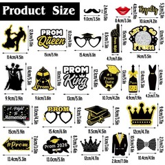 23 PCS Black Gold Prom Photo Booth Props Kit 2026 Graduation Party Decor Use