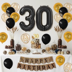 30th Cheetah Decorations,Black Gold Leopard Balloons Set with Happy Banner Nu…