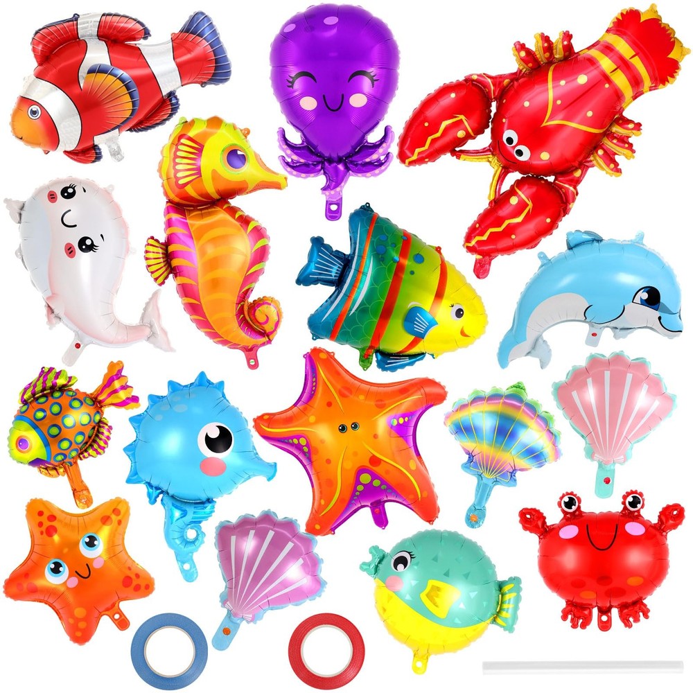 16 Pcs Ocean Animal Balloons, Under The Sea Balloons, Fish Lobster Octopus St…