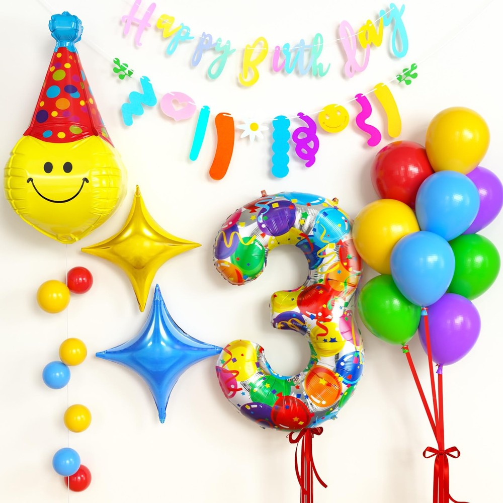 47Pcs 3rd Birthday Decorations for Boys Girls Number 3 Balloon Happy Birthday…