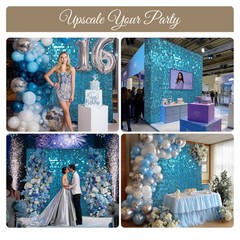 12 Pcs Shimmer Wall Backdrop Panels Square Sequin Party Decoration Blue 3×4 Ft