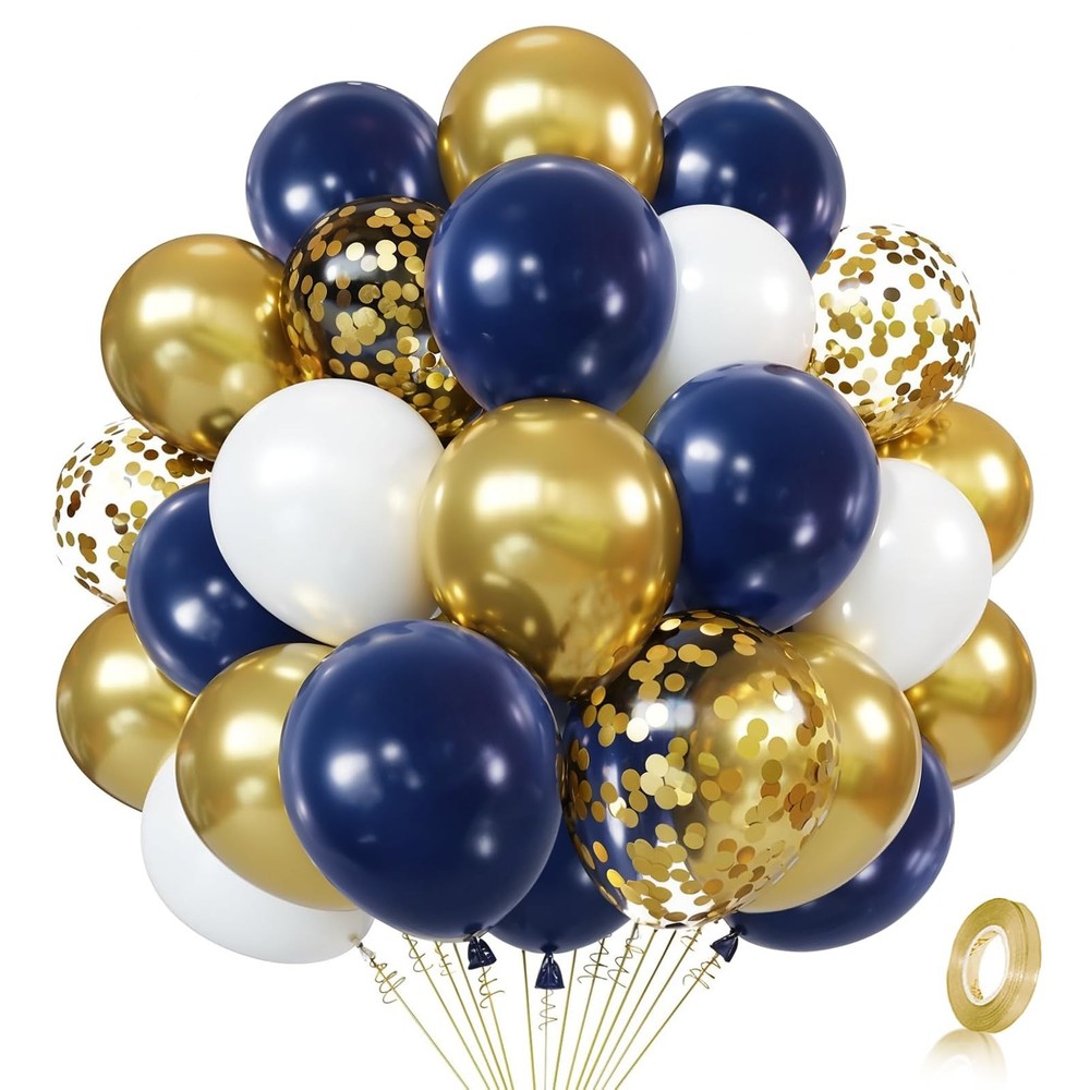 Zesliwy Navy Blue Gold Confetti Balloons Set,50pcs 12inch Royal Dark Blue Met…