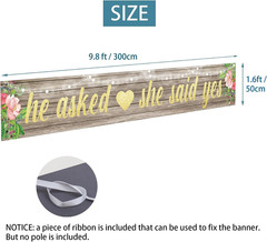 He Asked She Said Yes Backdrop Banner Decorations, Large Wedding Engagement Part