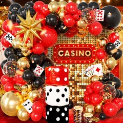 104pcs Casino Party Decorations Balloon Garland Arch Kit with 3 Giant Foil Di…
