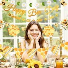 Happy Birthday Banner Bumblebee Party Decorations NO DIY Pre-Strung Happy Bee…