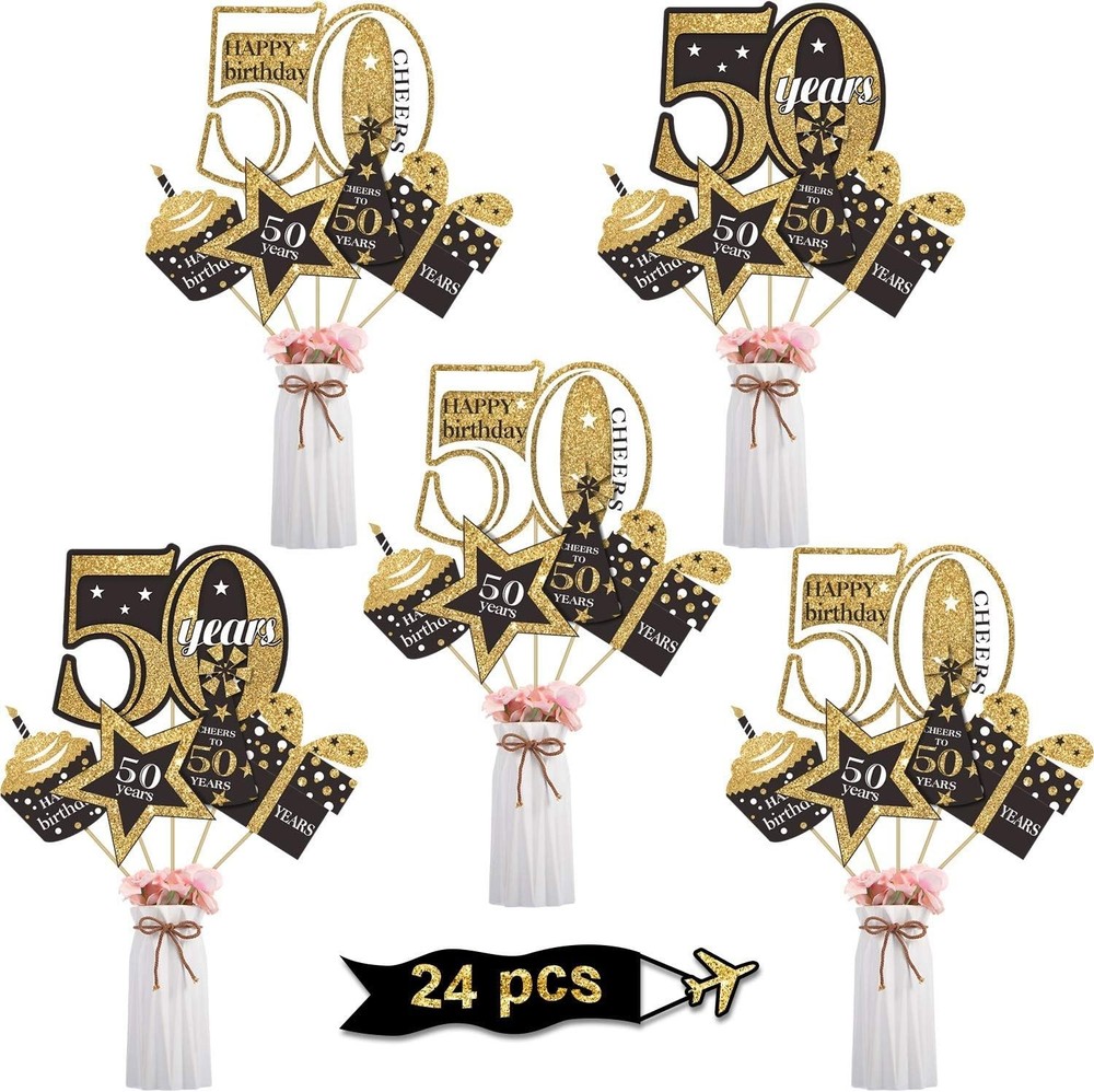 Birthday Party Decoration Set Golden Birthday Party Centerpiece Sticks Glitte…